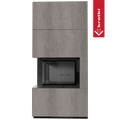 Kaminbausatz KRATKI FLOKI BOX links 8 kW Ø 160 Quarzsinter NATURALI PIETRA DI SAVOIA GRIGIA BOCCIARDATA schwarz Verkleidung