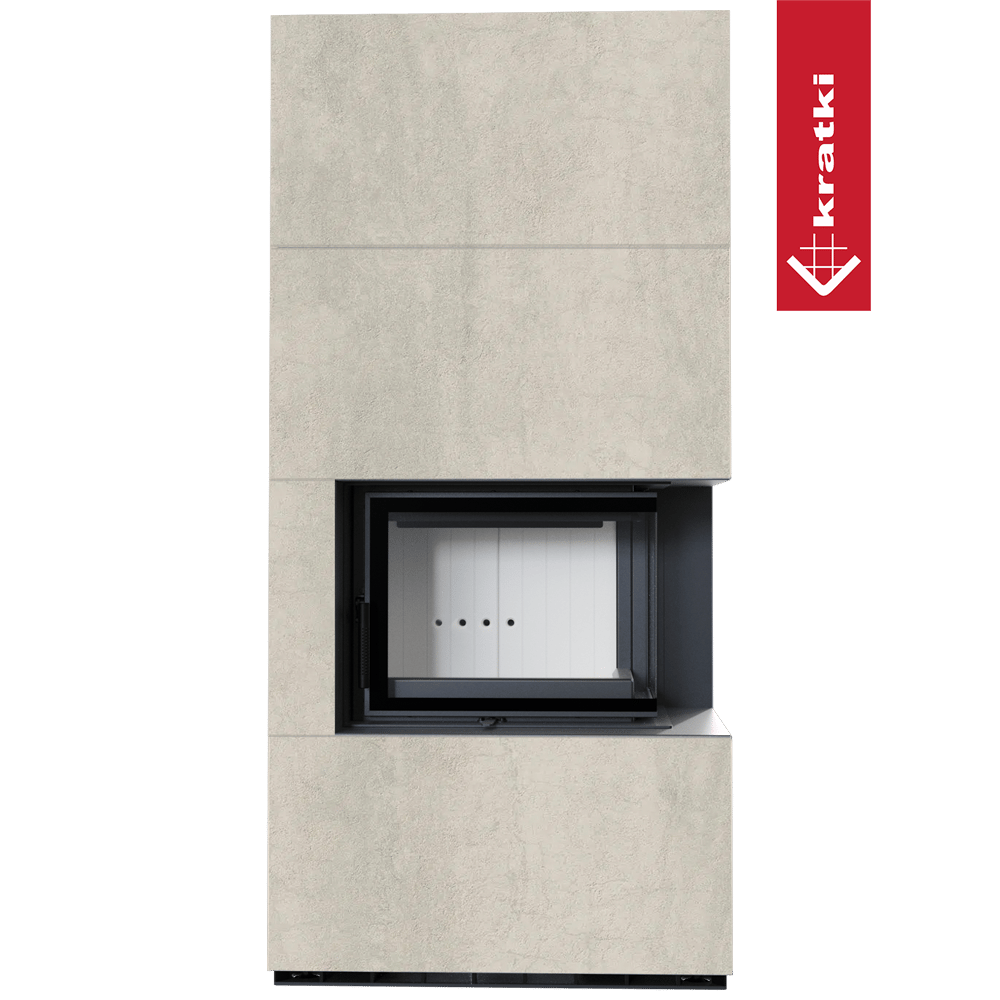 Kaminbausatz KRATKI FLOKI BOX rechts 8 kW Ø 160 Quarzsinter NATURALI PIETRA DI SAVOIA PERLA BOCCIARDATA
