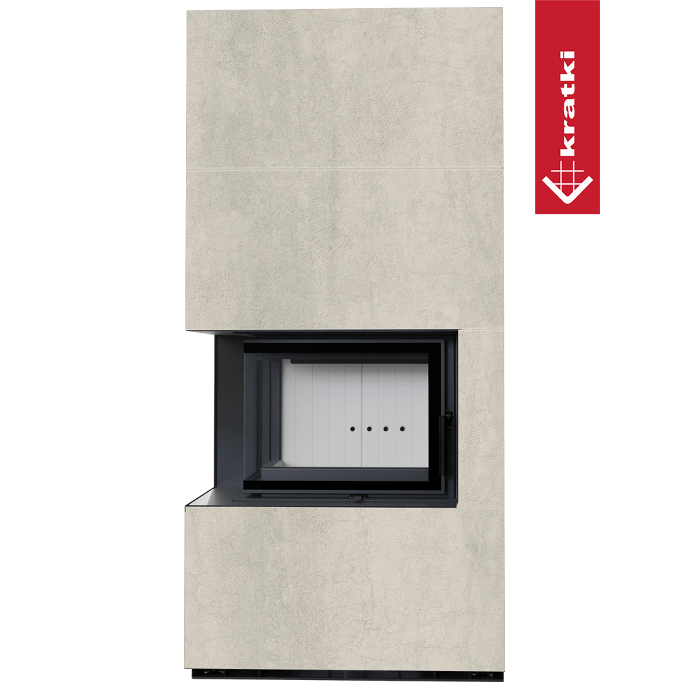 Kaminbausatz KRATKI FLOKI BOX links 8 kW Ø 160 Quarzsinter NATURALI PIETRA DI SAVOIA PERLA BOCCIARDATA