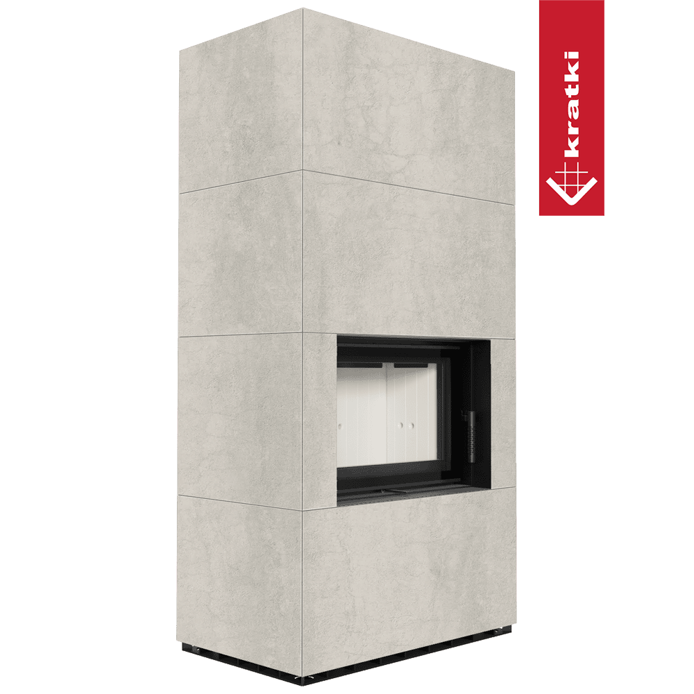 Kaminbausatz KRATKI FLOKI BOX 8 kW Ø 160 Quarzsinter NATURALI PIETRA DI SAVOIA PERLA BOCCIARDATA