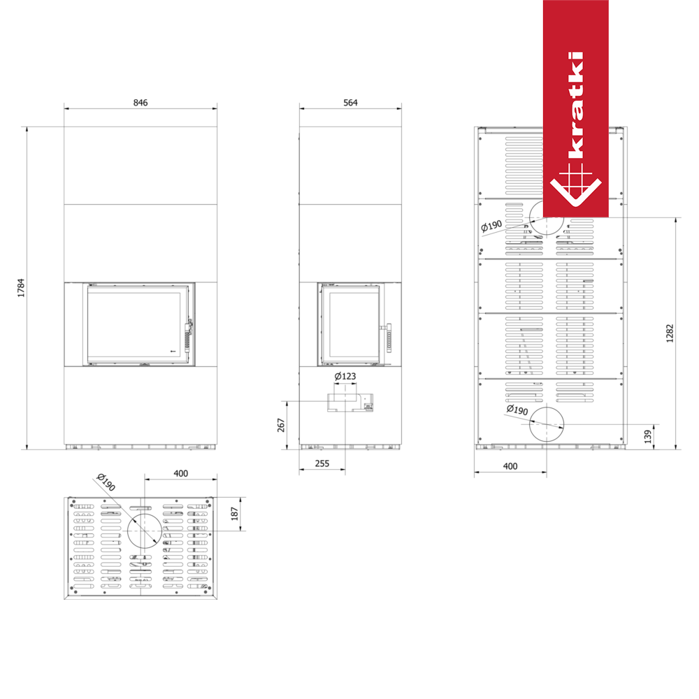 Kaminbausatz KRATKI FLOKI BOX links 8 kW Ø 160 Quarzsinter FOKOS RENA