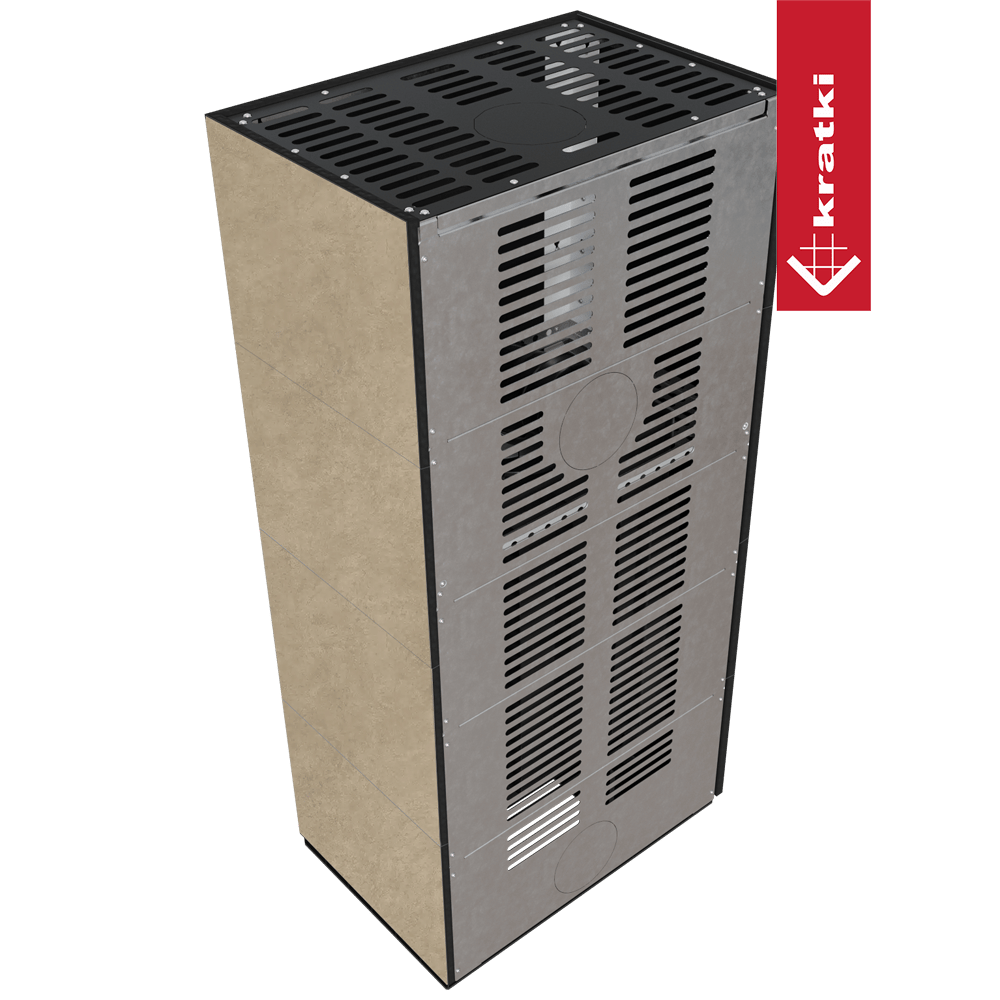 Kaminbausatz KRATKI FLOKI BOX rechts 8 kW Ø 160 Quarzsinter FOKOS RENA schwarz Verkleidung