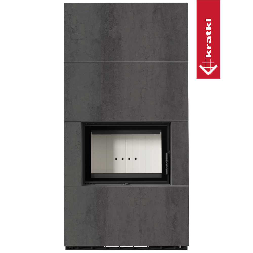 Kaminbausatz KRATKI FLOKI BOX 8 kW Ø 160 Quarzsinter NATURALI PIETRA DI SAVOIA ANTRANCITE BOCCIARDATA