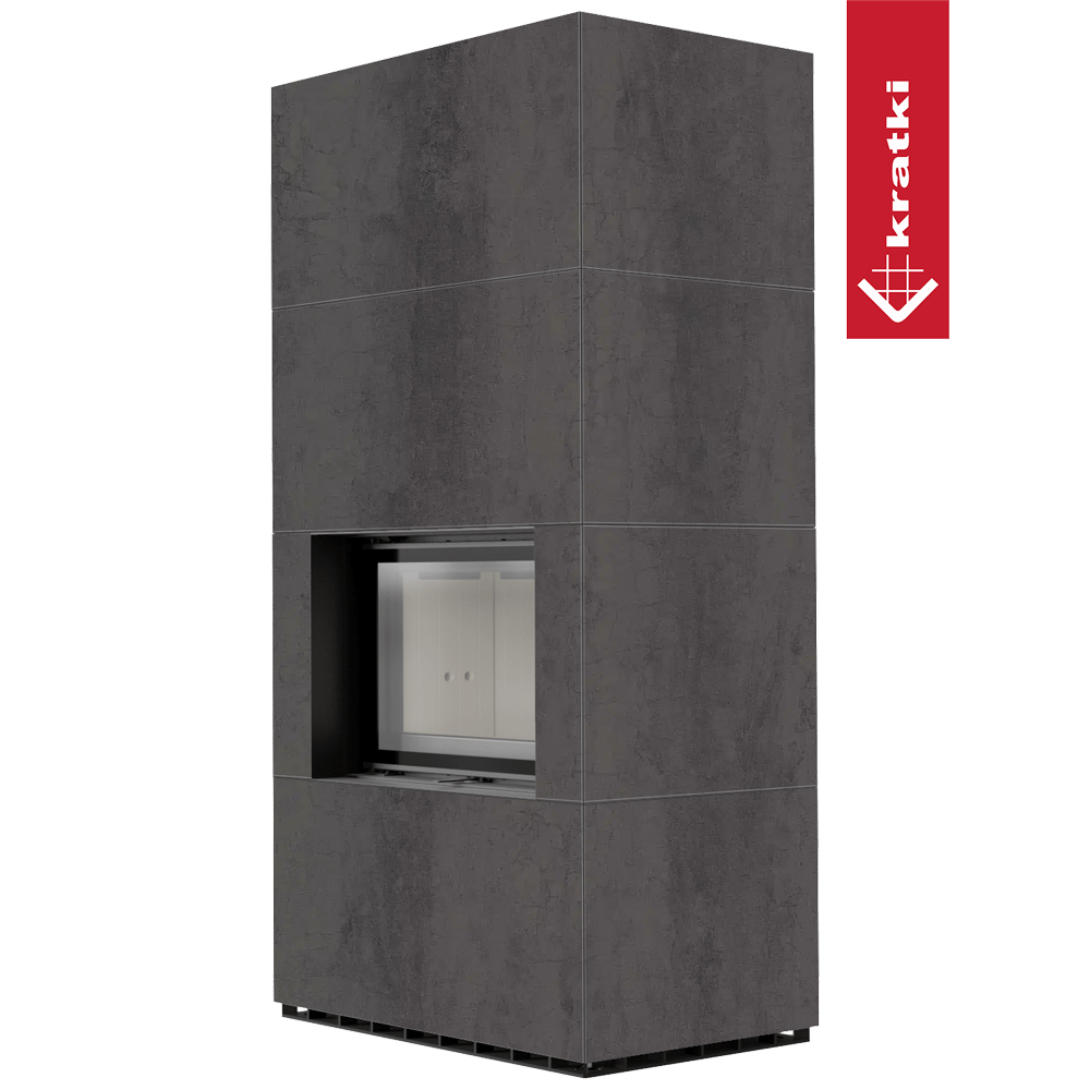 Kaminbausatz KRATKI FLOKI BOX 8 kW Ø 160 Quarzsinter NATURALI PIETRA DI SAVOIA ANTRANCITE BOCCIARDATA