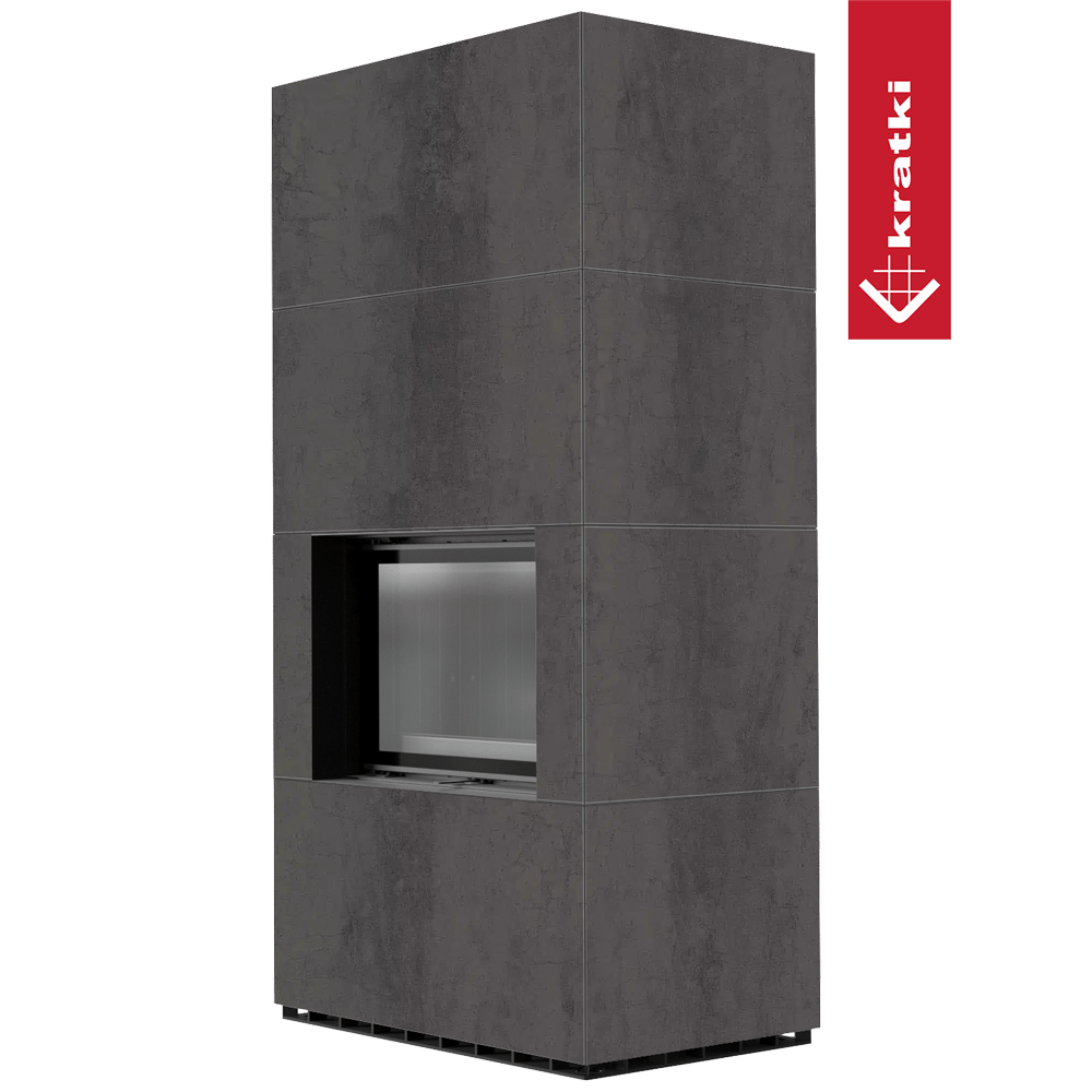 Kaminbausatz KRATKI FLOKI BOX 8 kW Ø 160 Quarzsinter NATURALI PIETRA DI SAVOIA ANTRANCITE BOCCIARDATA schwarz Verkleidung