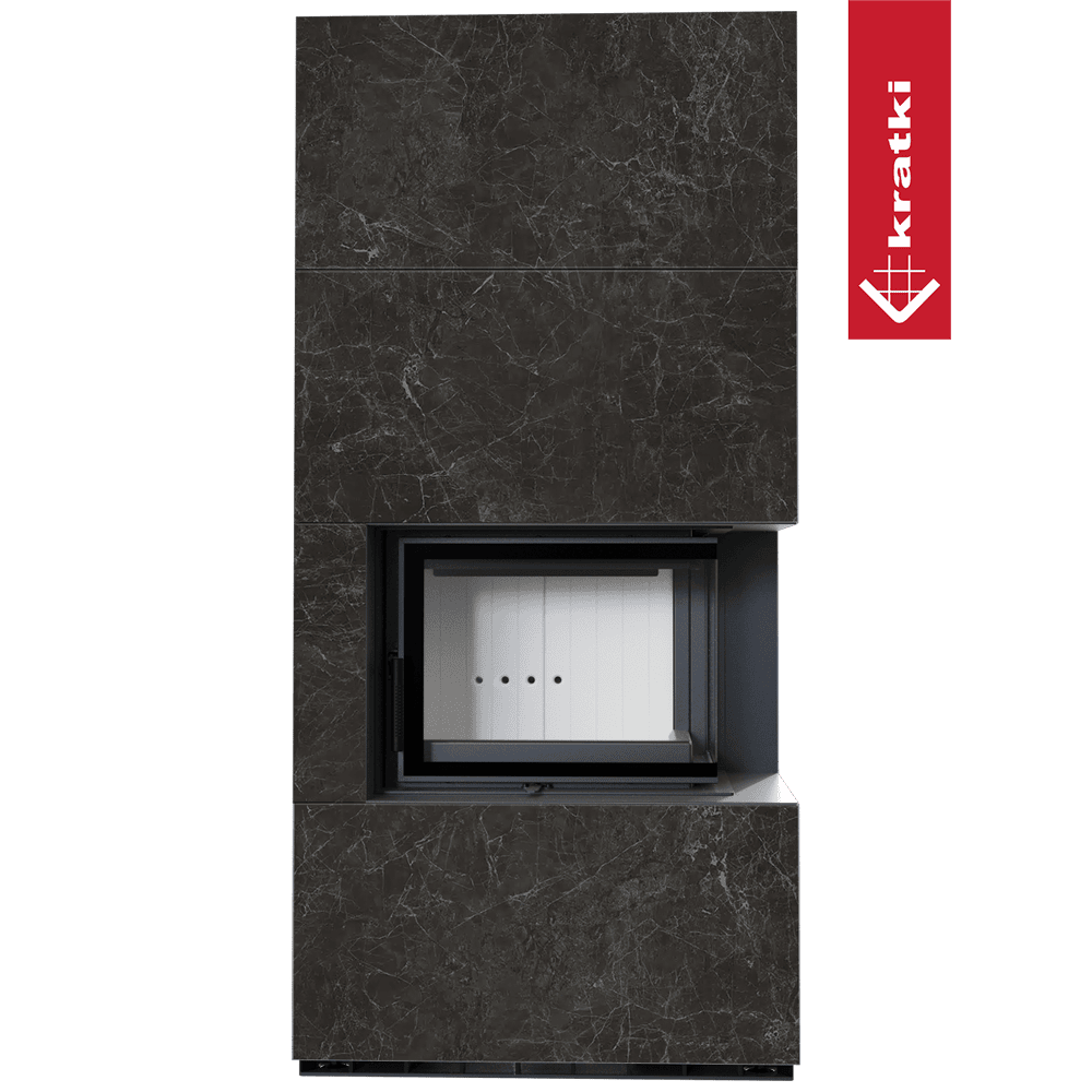 Kaminbausatz KRATKI FLOKI BOX rechts 8 kW Ø 160 Quarzsinter NATURALI NERO GRECO
