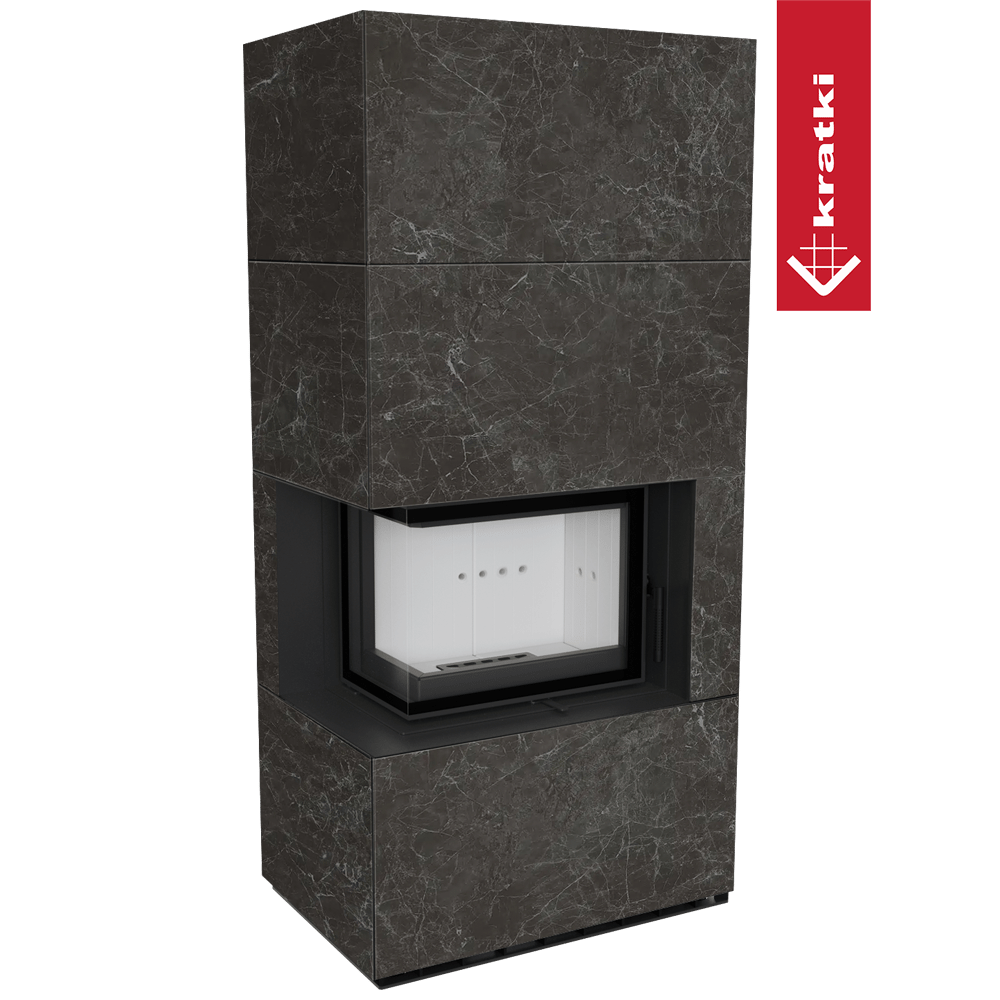 Kaminbausatz KRATKI FLOKI BOX links 8 kW Ø 160 Quarzsinter NATURALI NERO GRECO
