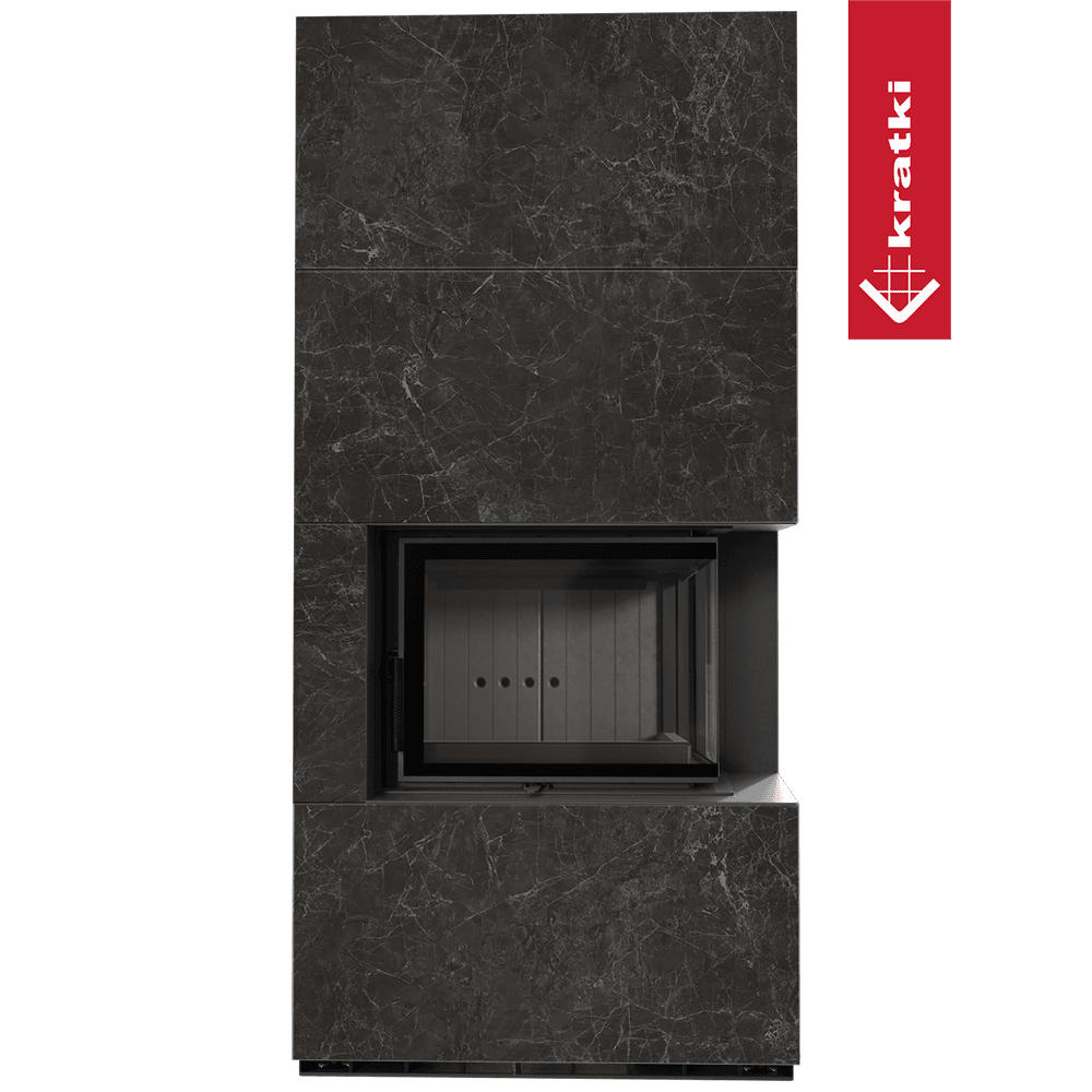 Kaminbausatz KRATKI FLOKI BOX rechts 8 kW Ø 160 Quarzsinter NATURALI NERO GRECO schwarz Verkleidung