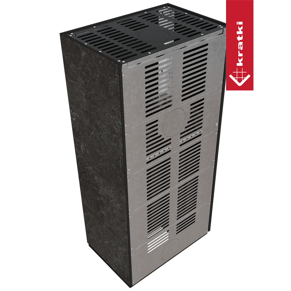Kaminbausatz KRATKI FLOKI BOX links 8 kW Ø 160 Quarzsinter NATURALI NERO GRECO schwarz Verkleidung