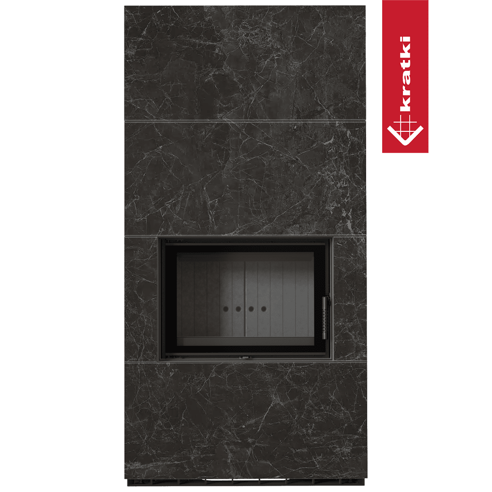 Kaminbausatz KRATKI FLOKI BOX 8 kW Ø 160 Quarzsinter NATURALI NERO GRECO schwarz Verkleidung
