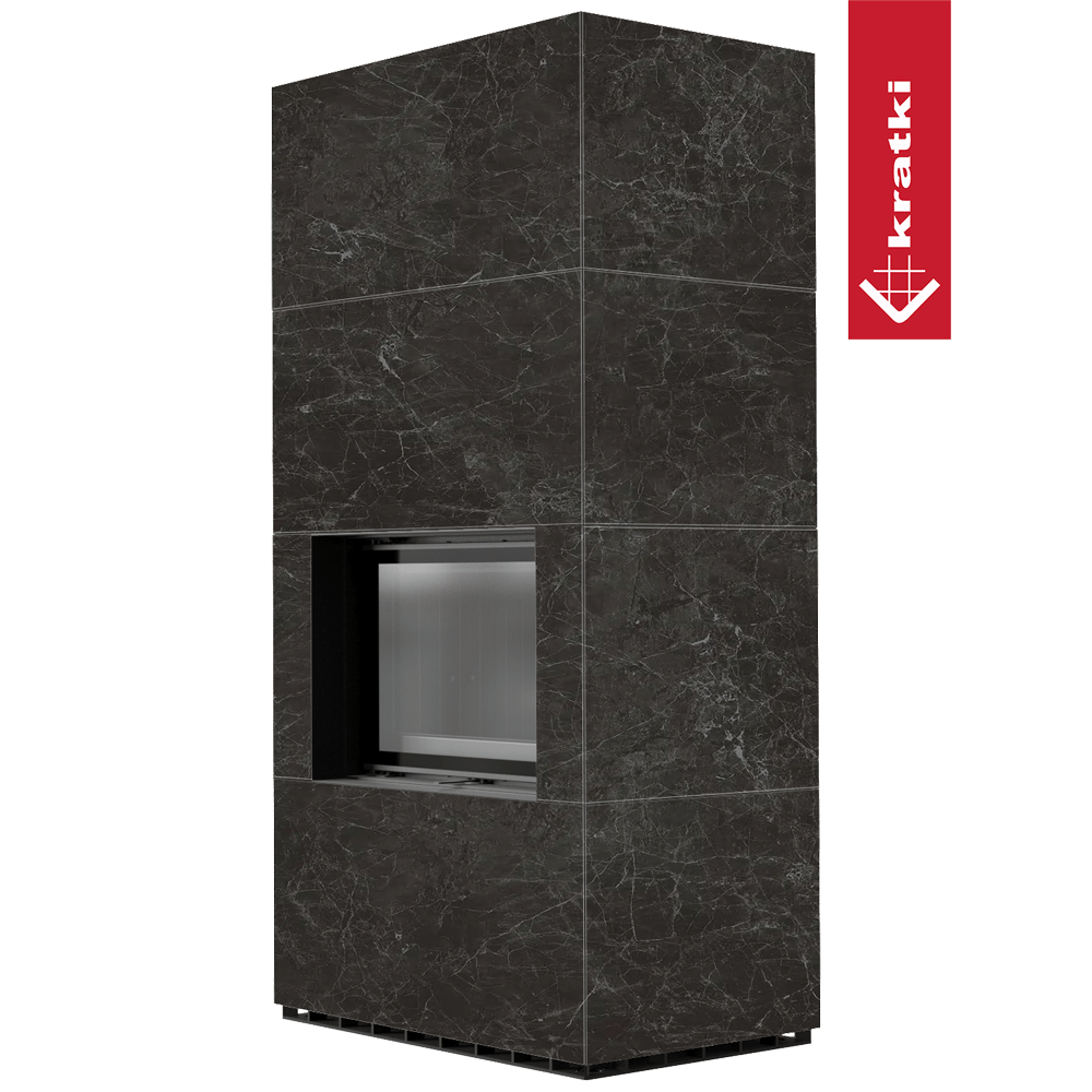 Kaminbausatz KRATKI FLOKI BOX 8 kW Ø 160 Quarzsinter NATURALI NERO GRECO schwarz Verkleidung