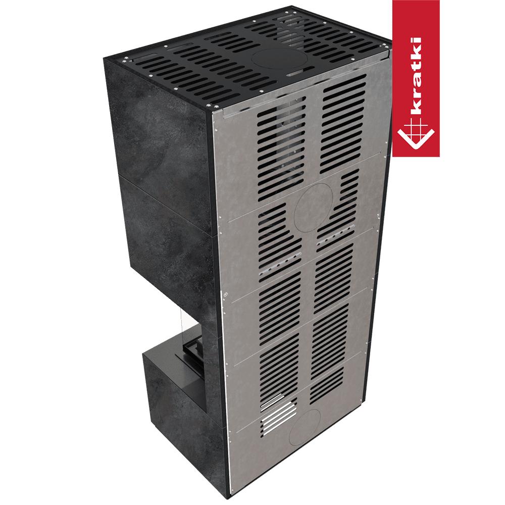 Kaminbausatz KRATKI FLOKI BOX rechts 8 kW Ø 160 Quarzsinter OSSIDO NERO
