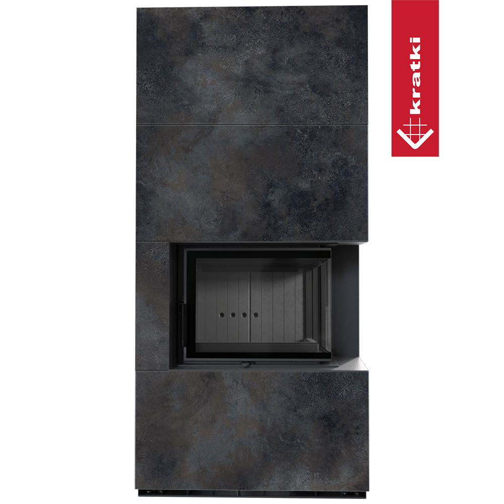 Kaminbausatz KRATKI FLOKI BOX rechts 8 kW Ø 160 Quarzsinter OSSIDO NERO schwarz Verkleidung