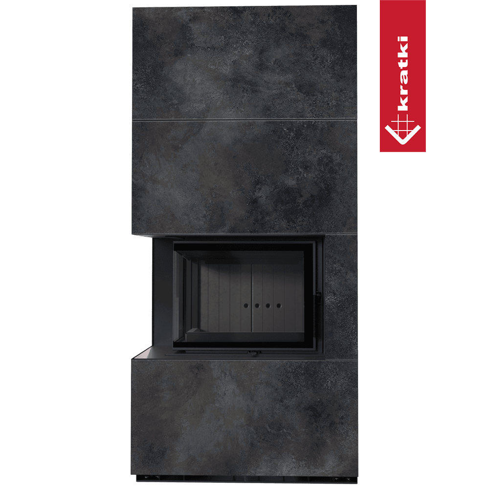Kaminbausatz KRATKI FLOKI BOX links 8 kW Ø 160 Quarzsinter OSSIDO NERO schwarz Verkleidung