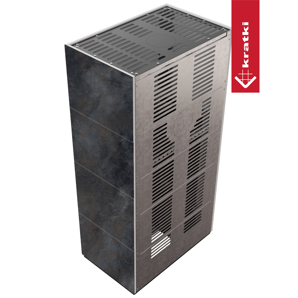 Kaminbausatz KRATKI FLOKI BOX 8 kW Ø 160 Quarzsinter OSSIDO NERO schwarz Verkleidung