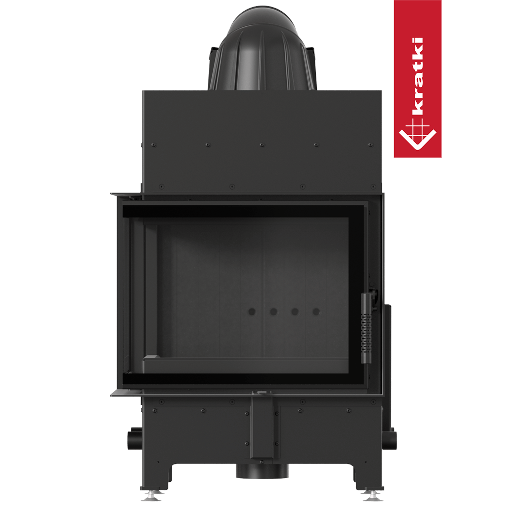 Kamineinsatz aus Stahl KRATKI FLOKI S links 8 kW Ø 160 schwarz Verkleidung mit Türfeder