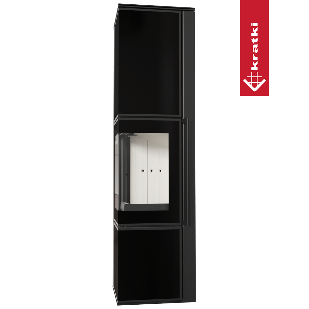 Kaminofen aus Stahl KRATKI TORA/L 8 kW Ø 150 Schwarzes Glaspaneel mit Türfeder