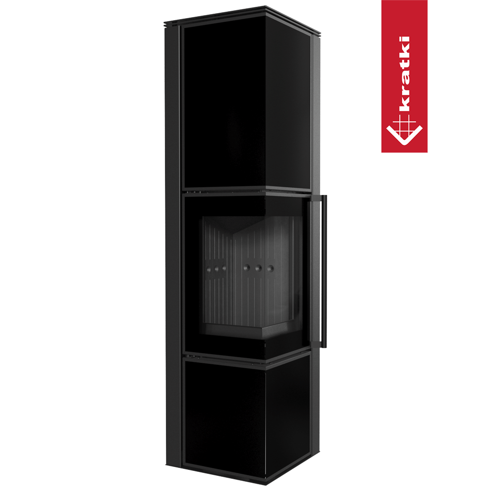 Kaminofen aus Stahl KRATKI TORA/L 8 kW Ø 150 Schwarzes Glaspaneel schwarz Verkleidung