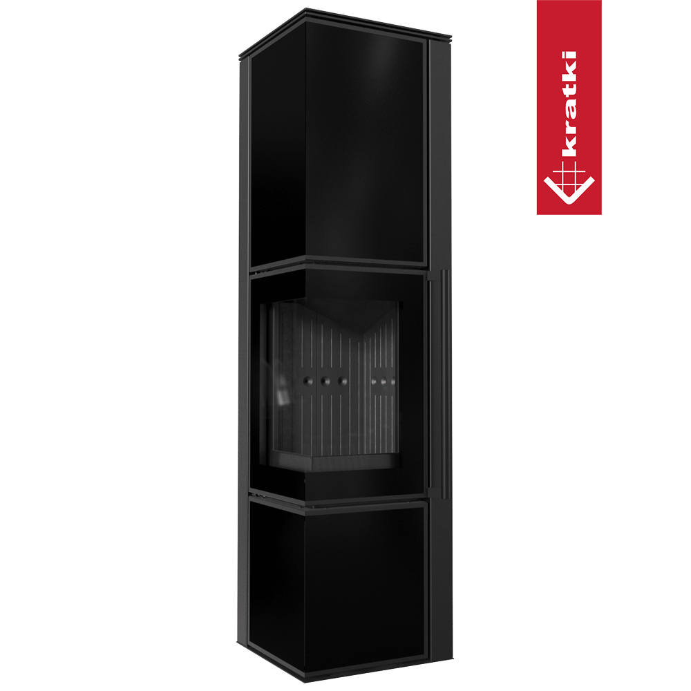 Kaminofen aus Stahl KRATKI TORA/L 8 kW Ø 150 Schwarzes Glaspaneel schwarz Verkleidung mit Türfeder