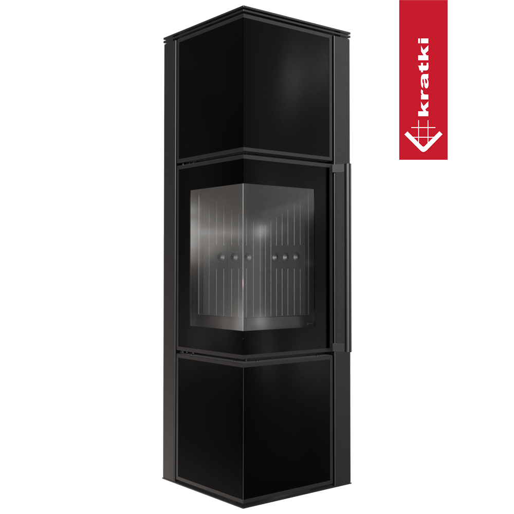 Kaminofen aus Stahl KRATKI TORA/M 8 kW Ø 150 Schwarzes Glaspaneel schwarz Verkleidung