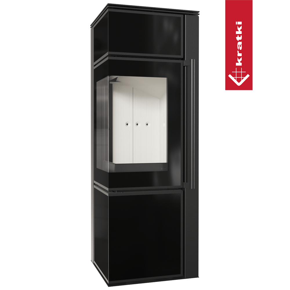 Kaminofen aus Stahl KRATKI TORA/S 8 kW Ø 150 Schwarzes Glaspaneel