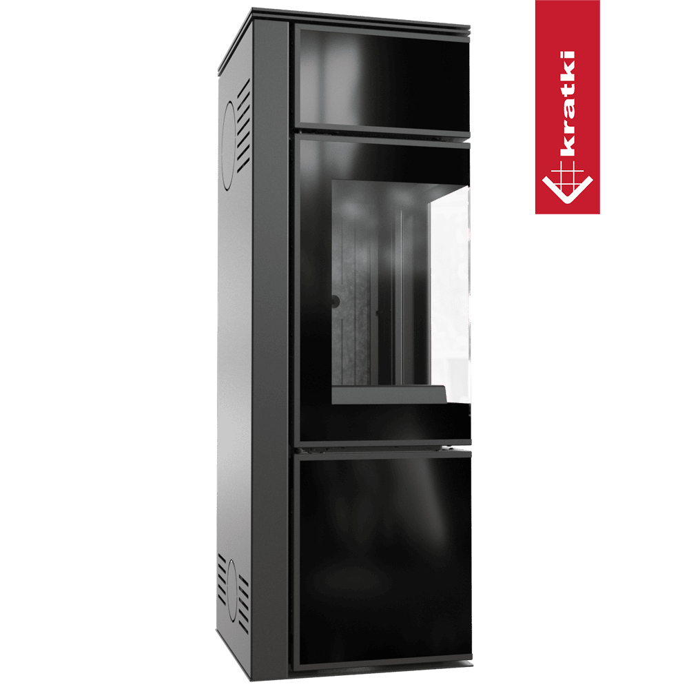 Kaminofen aus Stahl KRATKI TORA/S 8 kW Ø 150 Schwarzes Glaspaneel schwarz Verkleidung