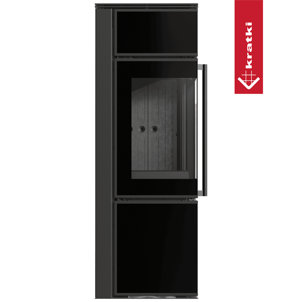 Kaminofen aus Stahl KRATKI TORA/S 8 kW Ø 150 Schwarzes Glaspaneel schwarz Verkleidung