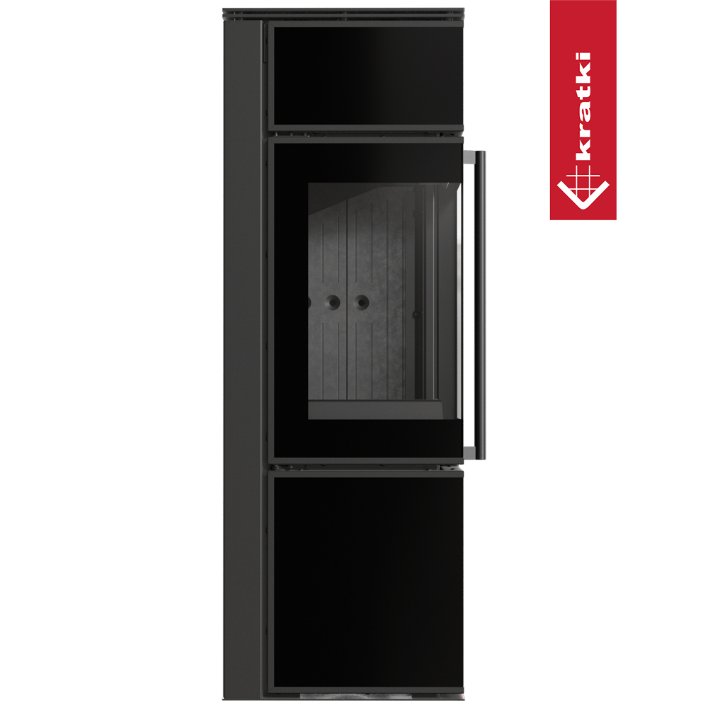 Kaminofen aus Stahl KRATKI TORA/S 8 kW Ø 150 Schwarzes Glaspaneel schwarz Verkleidung mit Türfeder