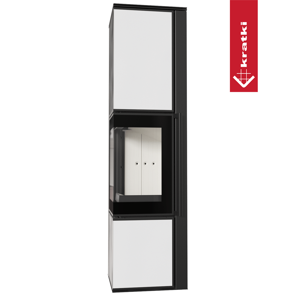 Kaminofen aus Stahl KRATKI TORA/L 8 kW Ø 150 Weißes Glaspaneel