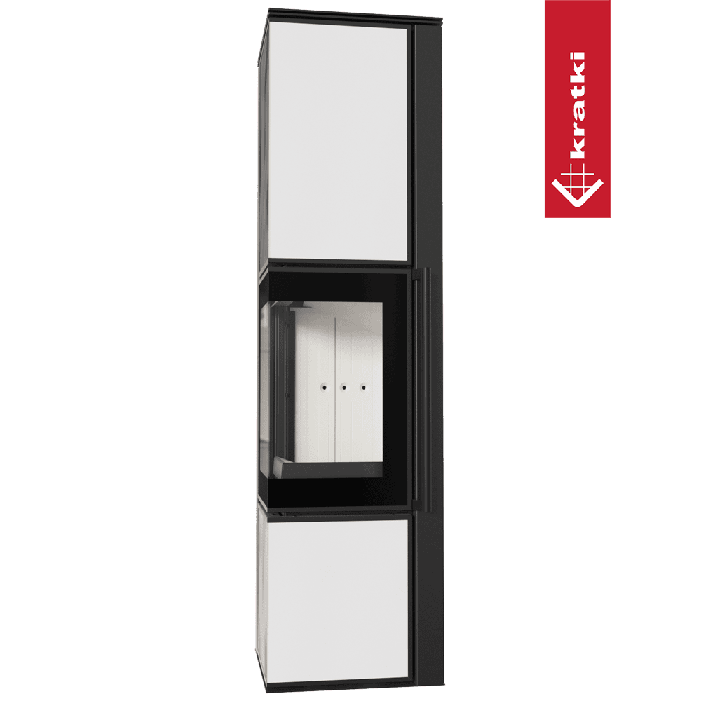 Kaminofen aus Stahl KRATKI TORA/L 8 kW Ø 150 Weißes Glaspaneel mit Türfeder