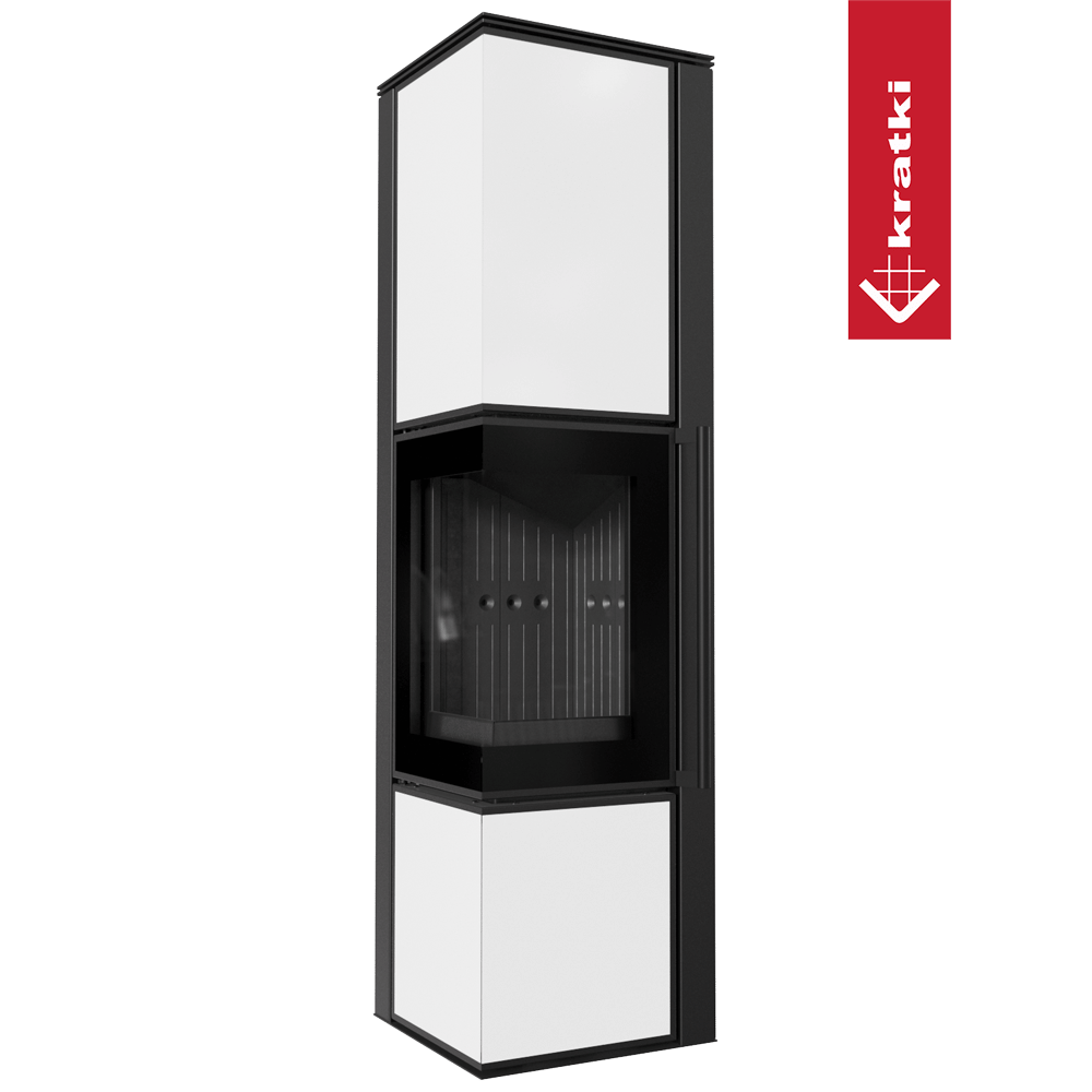 Kaminofen aus Stahl KRATKI TORA/L 8 kW Ø 150 Weißes Glaspaneel schwarz Verkleidung mit Türfeder