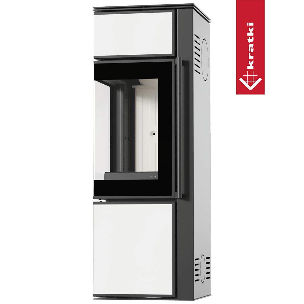 Kaminofen aus Stahl KRATKI TORA/S 8 kW Ø 150 Weißes Glaspaneel