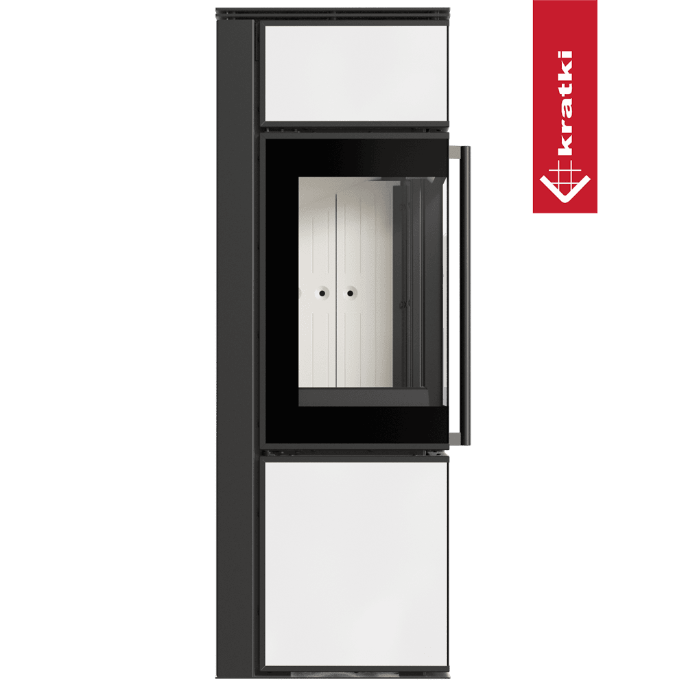 Kaminofen aus Stahl KRATKI TORA/S 8 kW Ø 150 Weißes Glaspaneel mit Türfeder