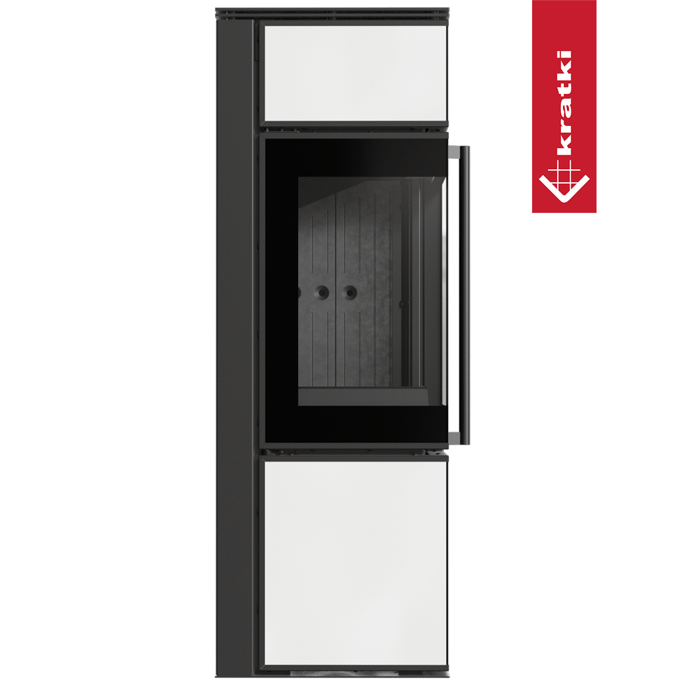 Kaminofen aus Stahl KRATKI TORA/S 8 kW Ø 150 Weißes Glaspaneel schwarz Verkleidung