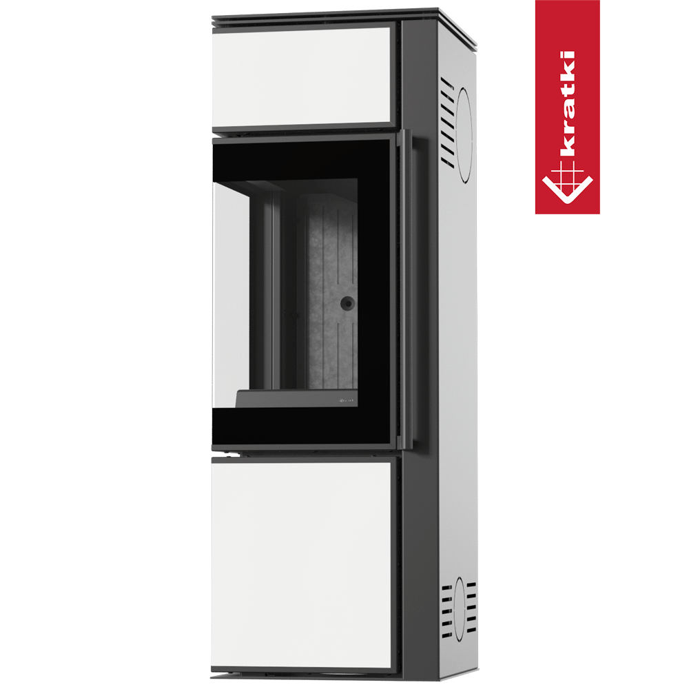 Kaminofen aus Stahl KRATKI TORA/S 8 kW Ø 150 Weißes Glaspaneel schwarz Verkleidung