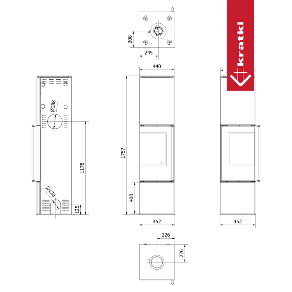 Kaminofen aus Stahl KRATKI REN/L links Ø 150 7 kW