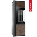 Kaminofen aus Stahl KRATKI TORA/S 8 kW Ø 150 Quarzsinter OXIDE MORO schwarz Verkleidung mit Türfeder
