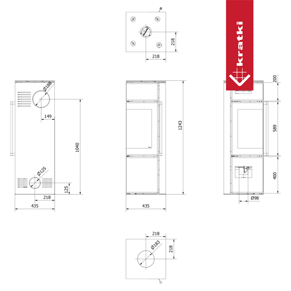 Kaminofen aus Stahl KRATKI TORA/S 8 kW Ø 150 Quarzsinter FOKOS SALE mit Türfeder