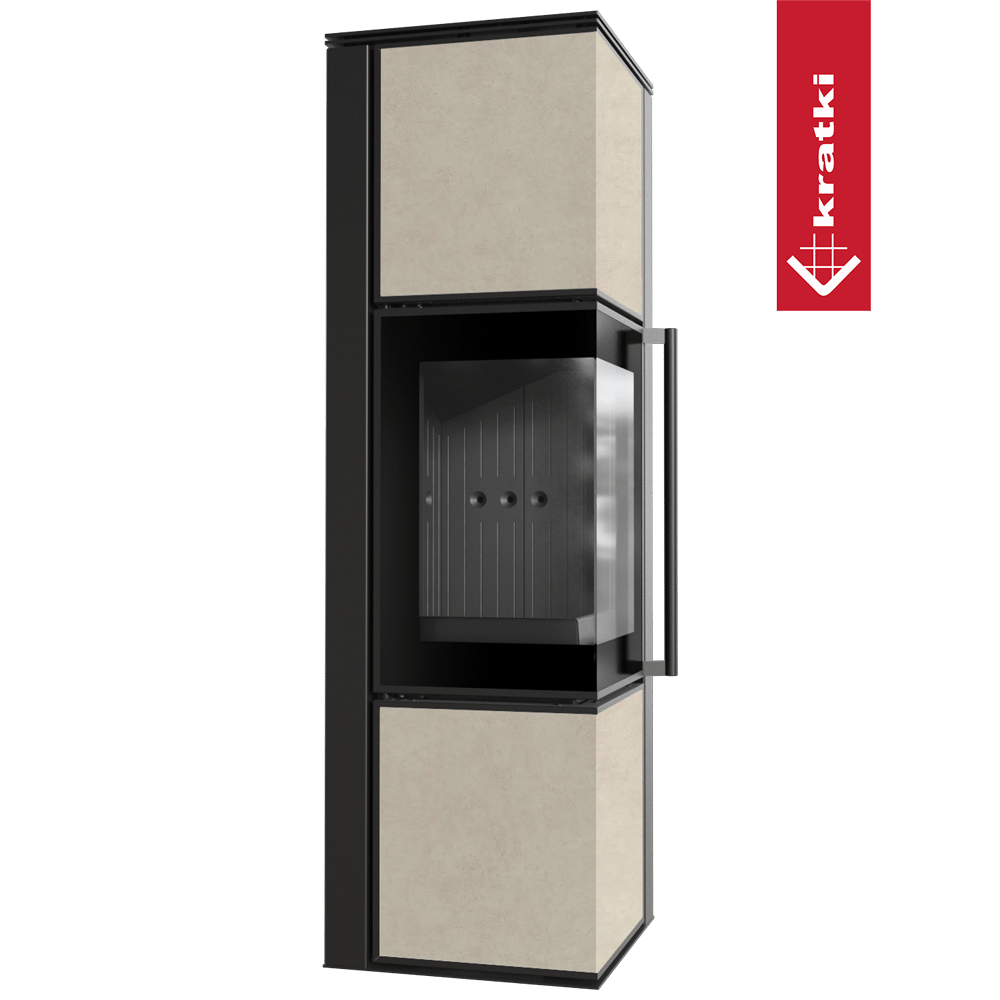 Kaminofen aus Stahl KRATKI TORA/M 8 kW Ø 150 Quarzsinter FOKOS SALE schwarz Verkleidung