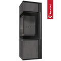 Kaminofen aus Stahl KRATKI TORA/S 8 kW Ø 150 Quarzsinter NATURALI PIETRA DI SAVOIA ANTRANCITE BOCCIARDATA schwarz Verkleidung mit Türfeder
