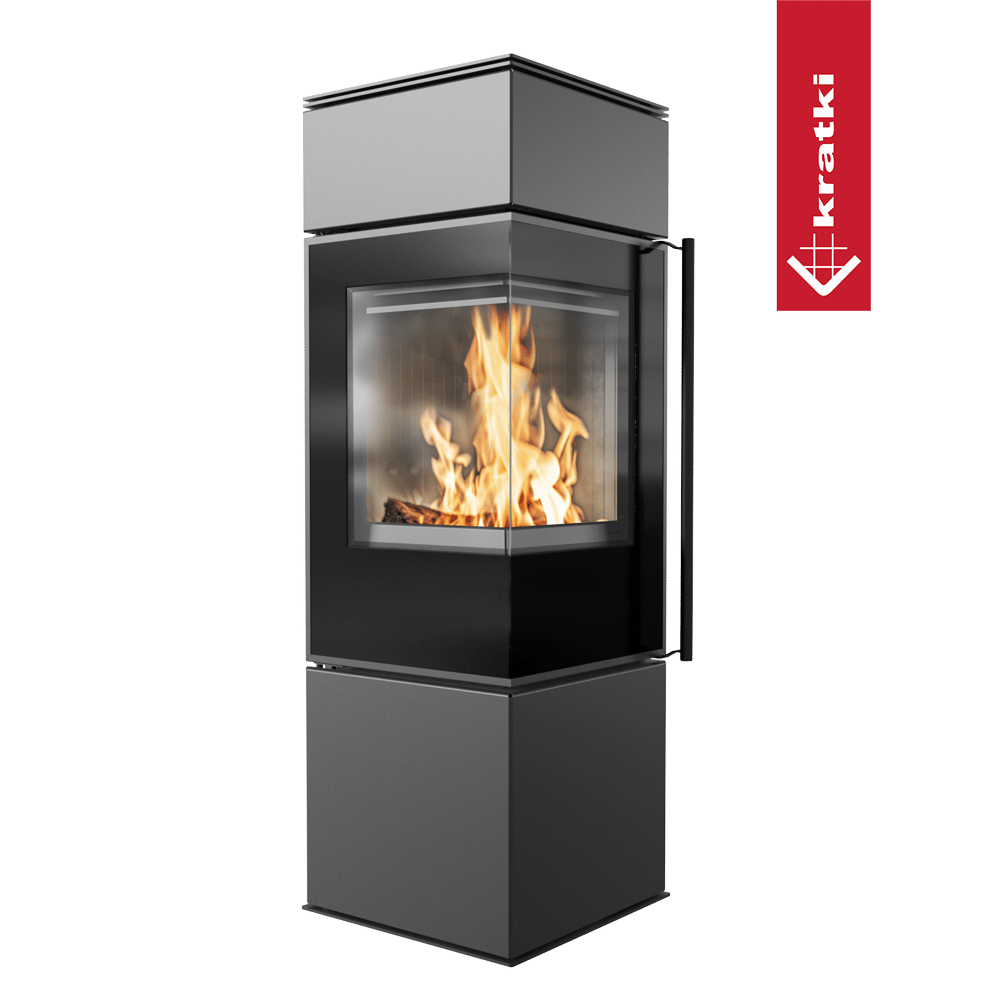 Kaminofen aus Stahl KRATKI REN/S links Ø 150 7 kW schwarz Verkleidung