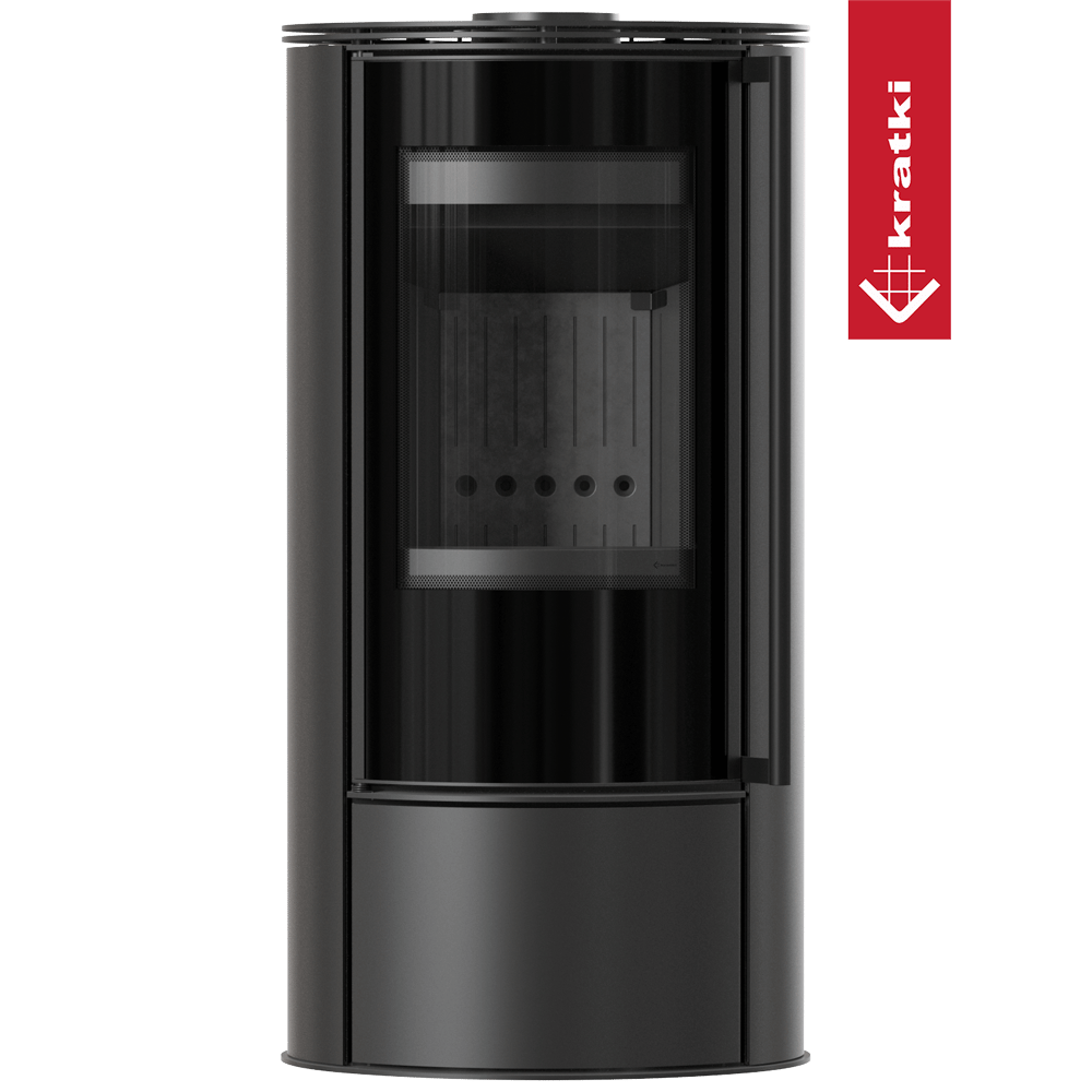 Kaminofen aus Stahl KRATKI ERIK Ø 150 5,5 kW schwarz Verkleidung mit Türfeder