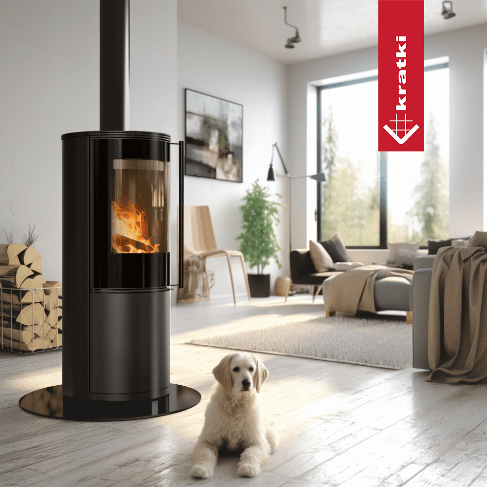 Kaminofen aus Stahl KRATKI SVEN Ø 150 7 kW schwarz Verkleidung mit Türfeder