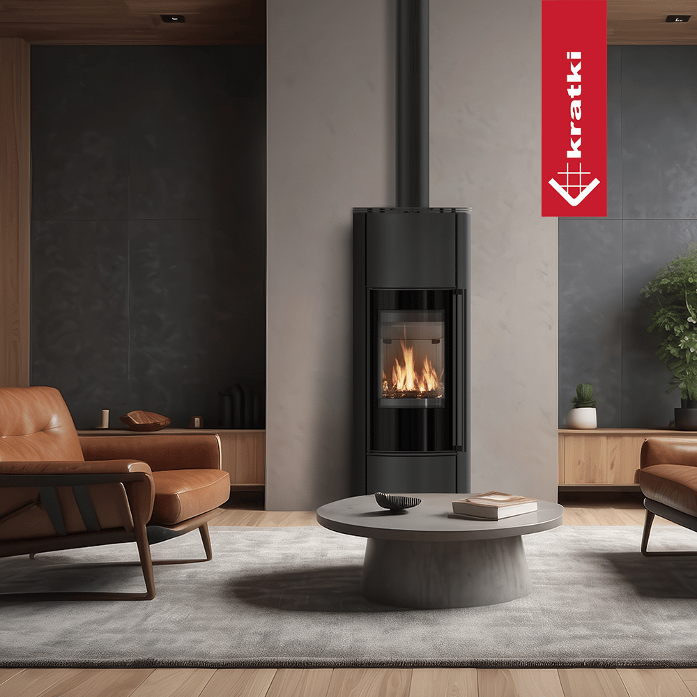 Kaminofen aus Stahl KRATKI ERIK Hoch Ø 150 5,5 kW mit Türfeder