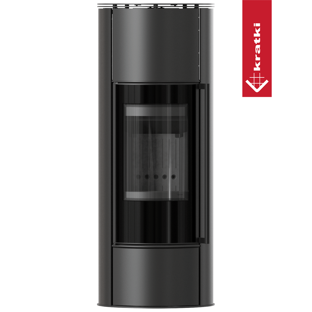 Kaminofen aus Stahl KRATKI ERIK Hoch Ø 150 5,5 kW schwarz Verkleidung mit Türfeder