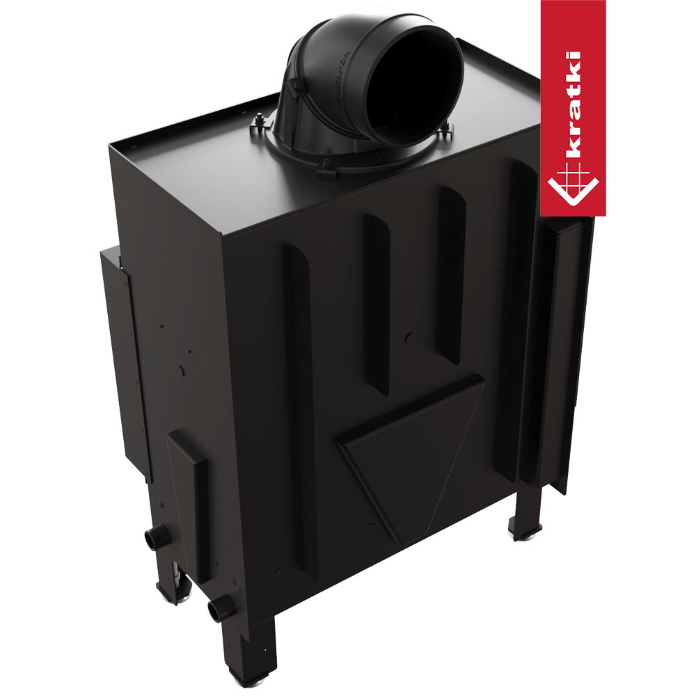 Kamineinsatz aus Stahl KRATKI FLOKI M links 10 kW Ø 200 schwarz Verkleidung