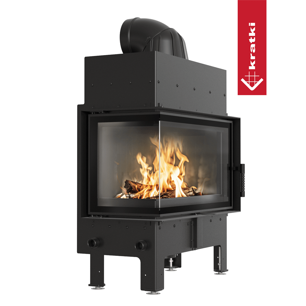 Kamineinsatz aus Stahl KRATKI FLOKI M links 10 kW Ø 200 schwarz Verkleidung