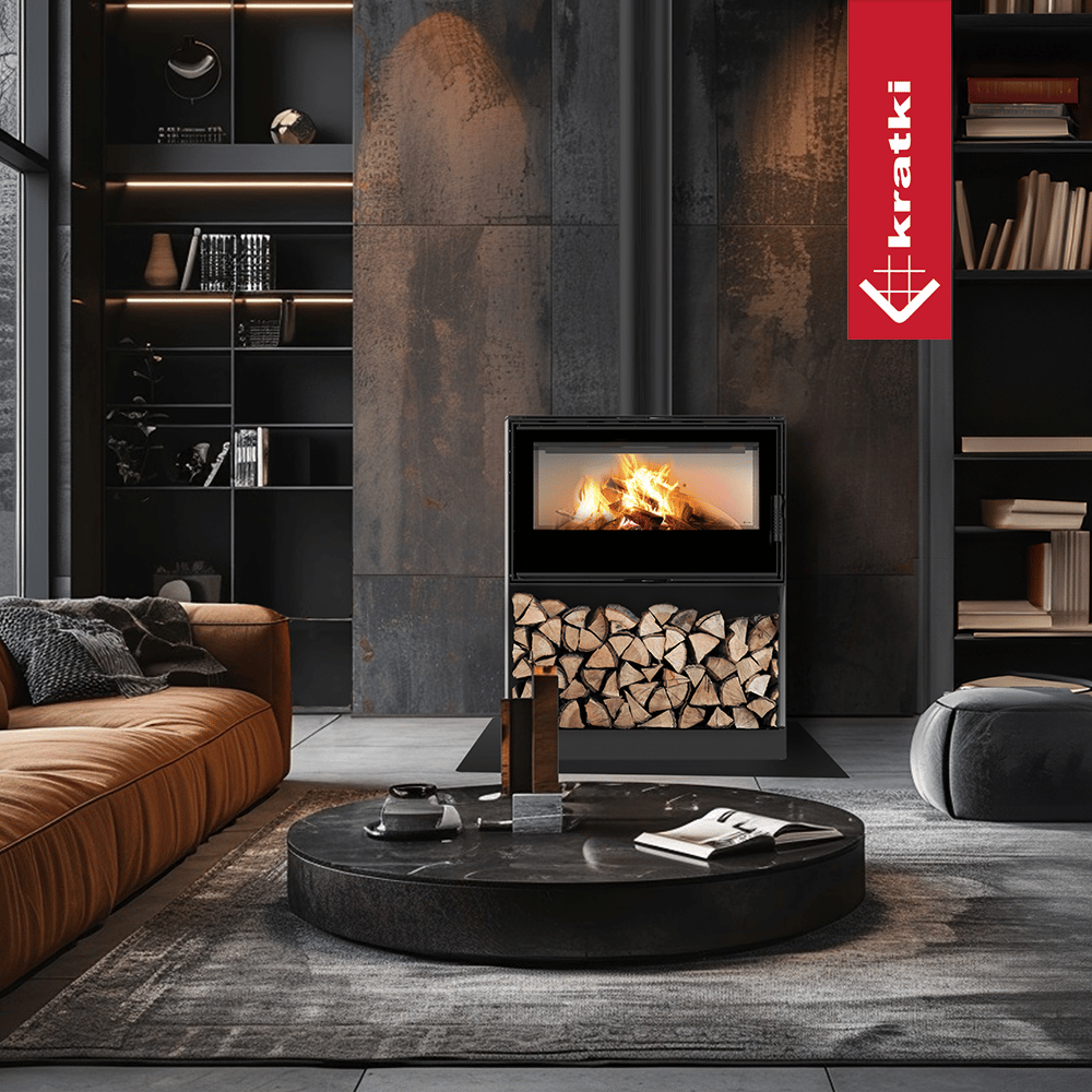 Kaminofen aus Stahl KRATKI KARI 95 Ø 180 14 kW Platz für Holz mit Türfeder
