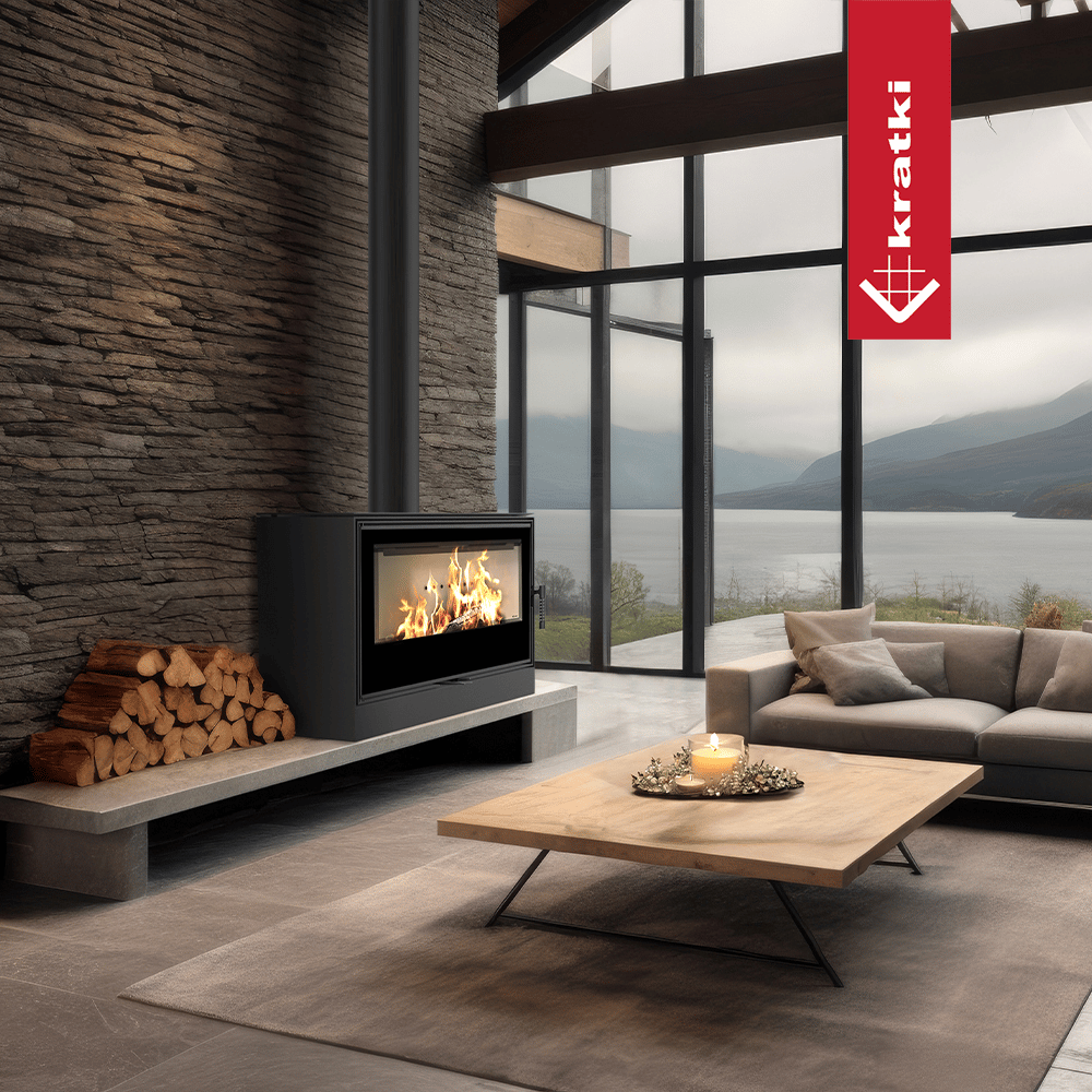 Kaminofen aus Stahl KRATKI KARI 95 Ø 180 14 kW mit Türfeder