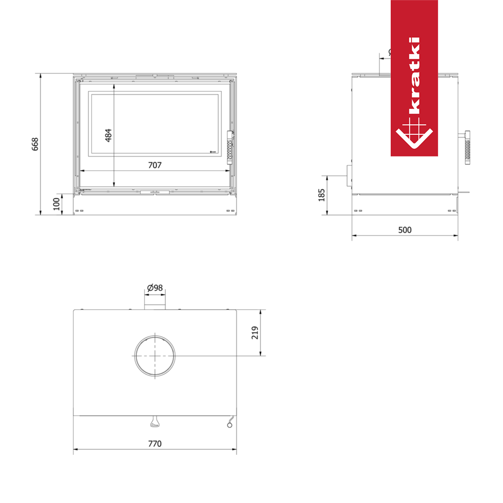 Kaminofen aus Stahl KRATKI KARI 80 Ø 180 12 kW schwarz Verkleidung
